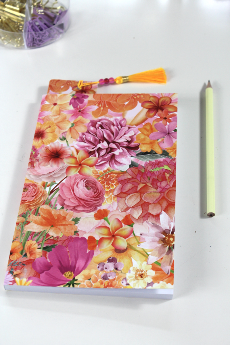Notizbuch-Set Orange Floral – mit Bleistift & Einleger