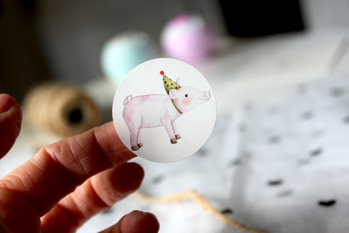 Siegelsticker Partyschwein Basteln Illustration für Kinder Aufkleber Sticker