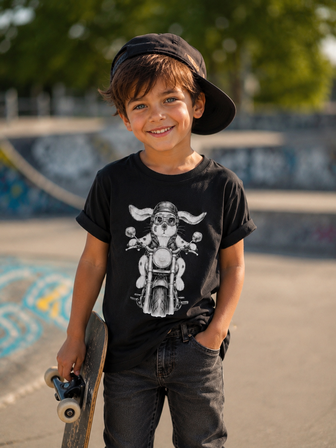 Kinder-T-Shirt „Biker-Hase"