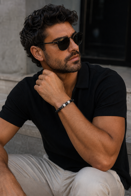Männerarmband facettiertes Schwarz & Edelstahl