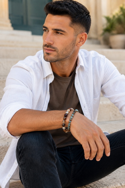 Männerarmband-Set – Achat, blau & Edelstahl