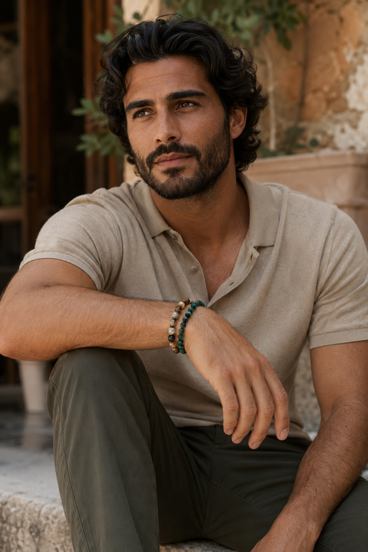 Männerarmband-Set – Achat, grün & Edelstahl