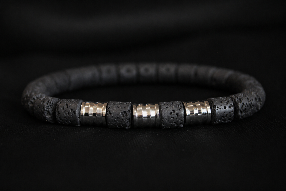 Männerarmband schwarz – Lavastein & Edelstahl
