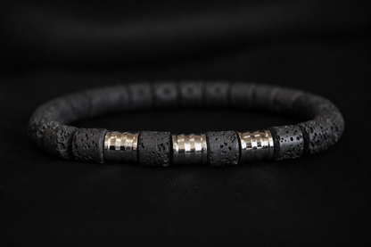 Männerarmband schwarz – Lavastein & Edelstahl