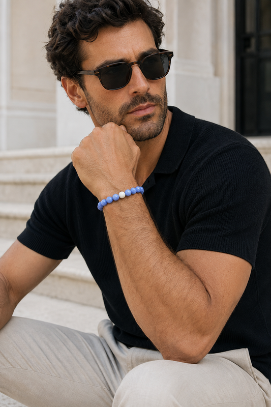 Männerarmband Blue Line – Chalzedon & Naturstein
