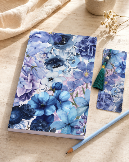 Notizbuch-Set Blau Floral – mit Bleistift & Einleger