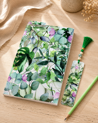 Notizbuch-Set Grün Floral – mit Bleistift & Einleger