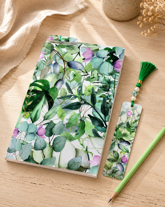 Notizbuch-Set Grün Floral – mit Bleistift & Einleger