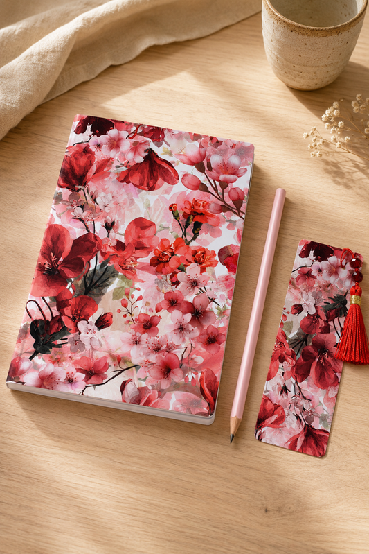 Notizbuch-Set zarte Kirschblüte – mit Bleistift & Einleger