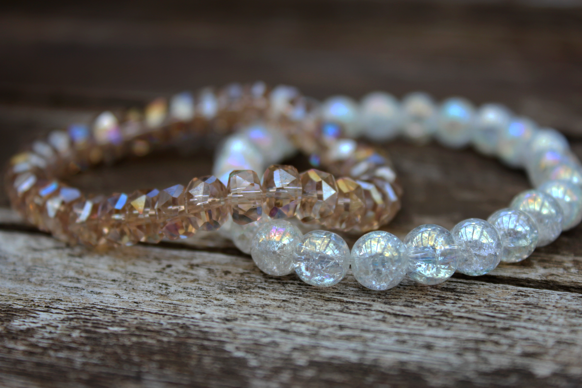 Armband-Set Champagner & Crushed-Glas – doppelt schön