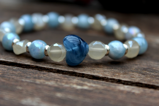 Personalisierbares Armband „Himmelblau & Silber"