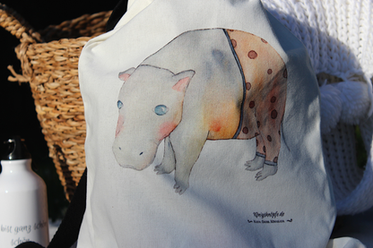 Baumwollrucksack "Hippo" Kinderrucksack Sportbeutel Schwimmbetel Urlaub Schule Freizeit Illustation Kinder Königsknöpfe
