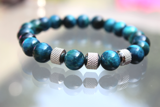 Männerarmband „Türkis“ – Tigerauge & Edelstahl