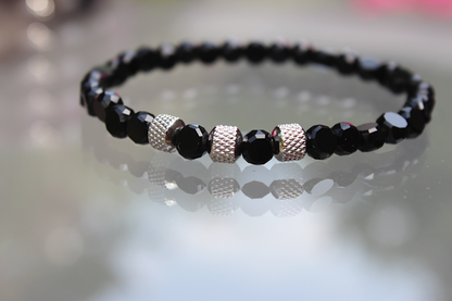 Männerarmband facettiertes Schwarz & Edelstahl