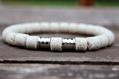 Männerarmband Lavasteinperlen Creme & Edelstahl