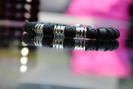 Männerarmband schwarz – Lavastein & Edelstahl