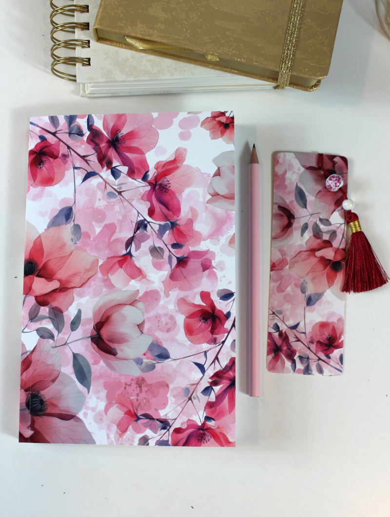 Notizbuch-Set zarter Mohn – mit Bleistift & Einleger