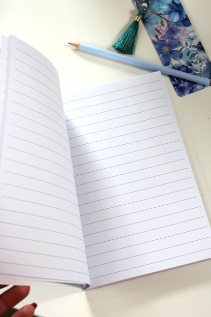 Notizbuch-Set Blau Floral – mit Bleistift & Einleger