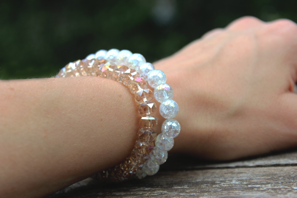 Armband-Set Champagner & Crushed-Glas – doppelt schön