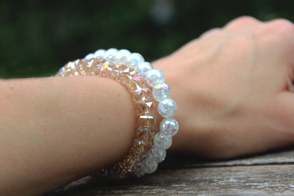 Armband-Set Champagner & Crushed-Glas – doppelt schön