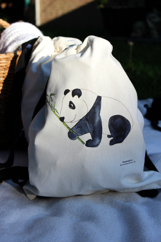 Baumwollrucksack "Hippo" Kinderrucksack Sportbeutel Schwimmbetel Urlaub Schule Freizeit Illustation Kinder Königsknöpfe