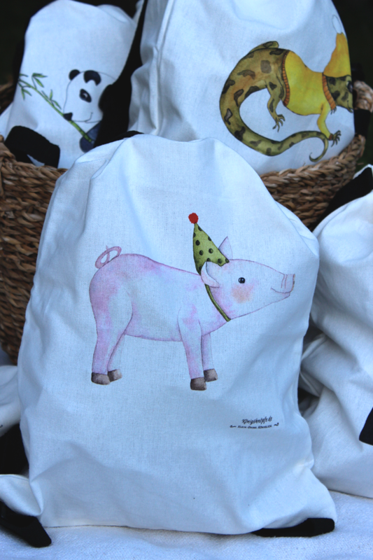 Baumwollrucksack "Hippo" Kinderrucksack Sportbeutel Schwimmbetel Urlaub Schule Freizeit Illustation Kinder Königsknöpfe