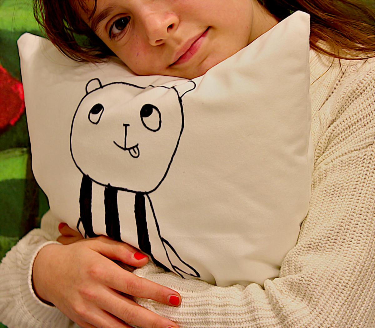 Kissen, Kuschelkissen, Königsknöpfe, individuell, Kinder, Schule, Selbstgemacht, Geschenke,